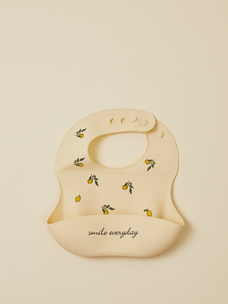 Smile Everyday Lemons Print Silicone Bib With Front Pocket