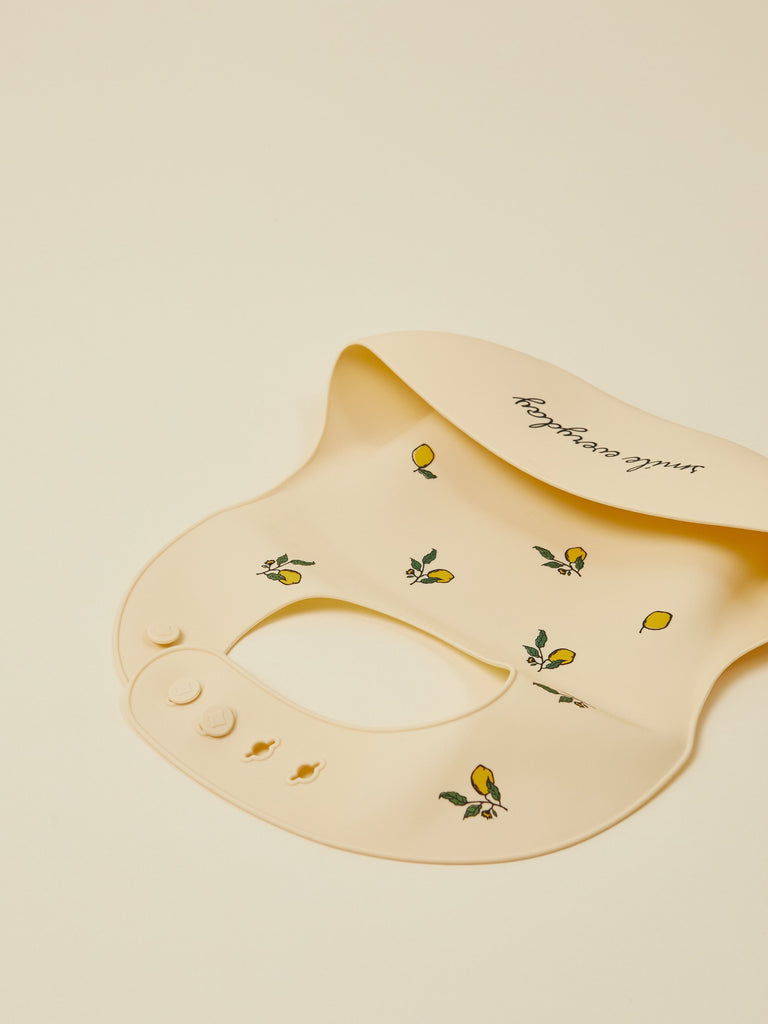 Smile Everyday Lemons Print Silicone Bib With Front Pocket