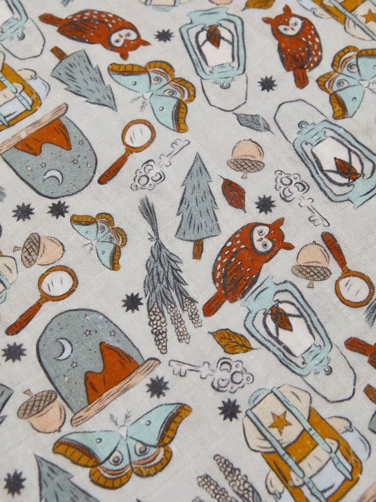Camping Printed Blue Organic Cotton Baby Swaddle Blanket