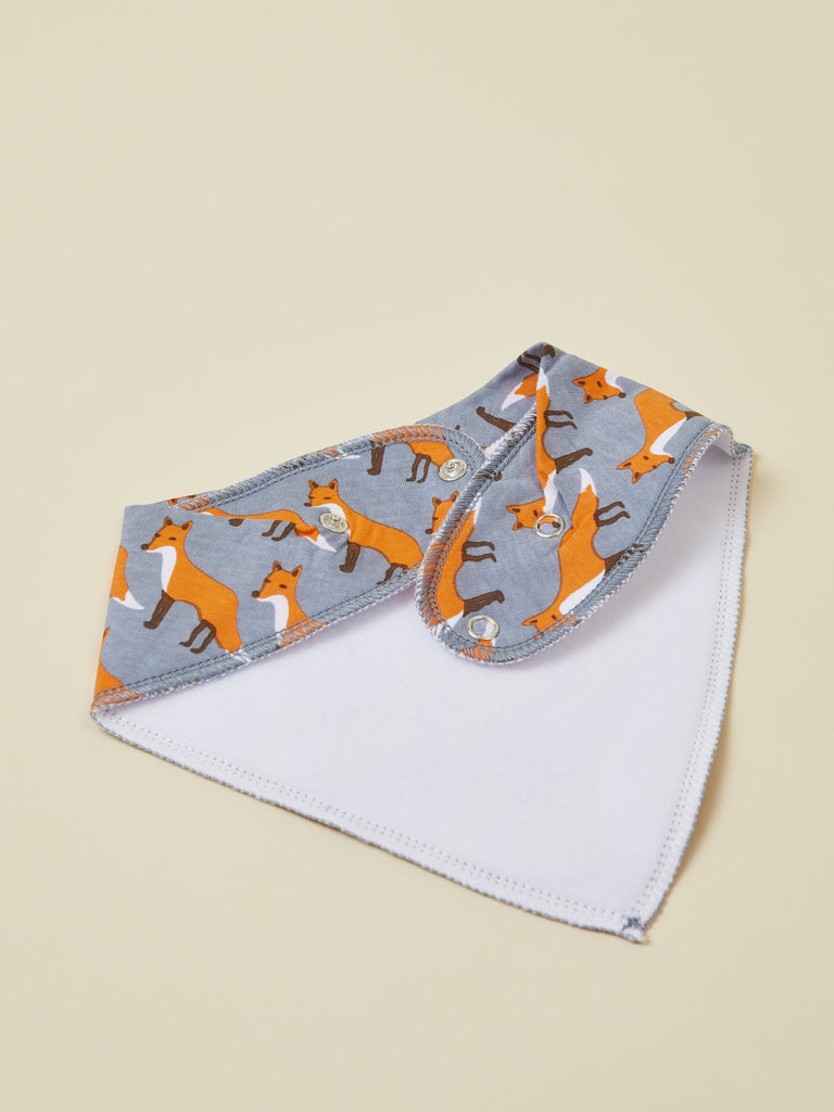 Soft Orange Fox Print  Baby Bandana Bib Snap Closure