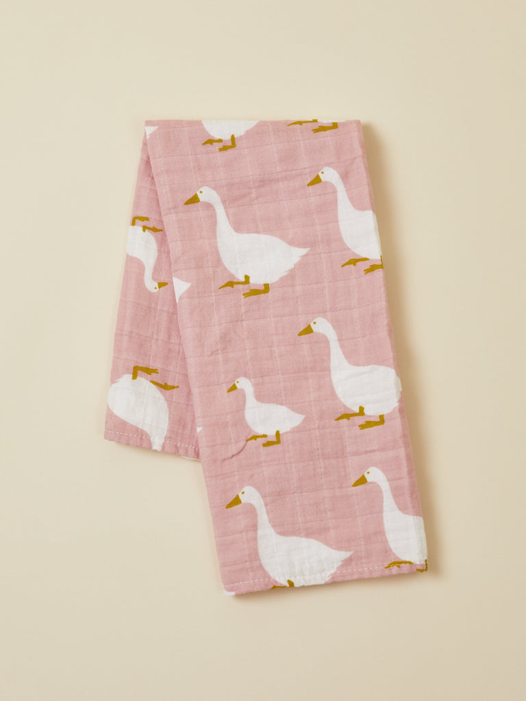 Red and White Goose Muslin Baby Bib