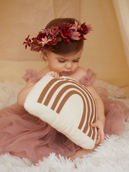 Brown and White Rainbow Print  Baby Pillow Décor