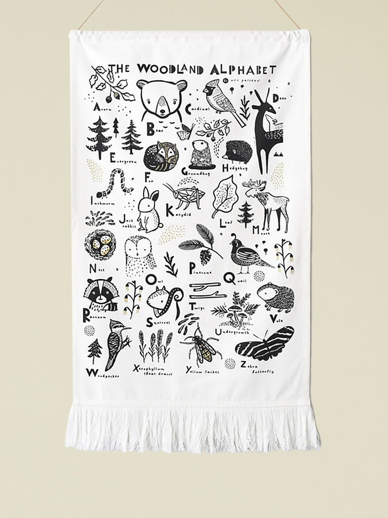 Woodland Alphabet Printed Tapestry Wall Hanging Sign