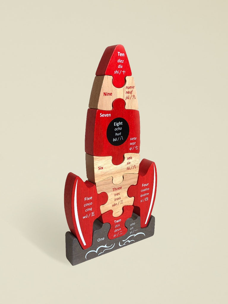 321 Blast Off! Rocket Balance Organic Wooden Puzzle  Toy for Toddlers and Children