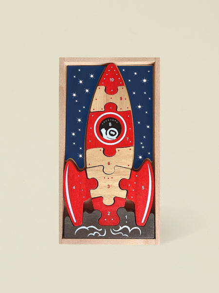 321 Blast Off! Rocket Balance Organic Wooden Puzzle  Toy for Toddlers and Children