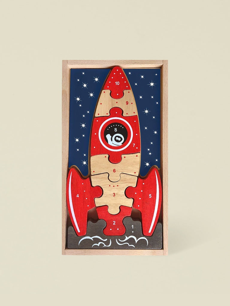 321 Blast Off! Rocket Balance Organic Wooden Puzzle  Toy for Toddlers and Children