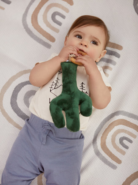 Green Cactus Plush Teether With Wooden Ring