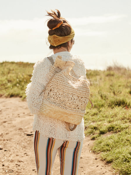 Beige Straw-women Boho Women's Backpack