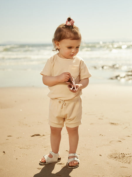 Light Beige Short Sleeve Top and Shorts Baby 2 Piece Set