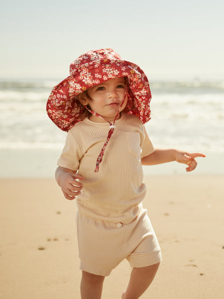Red and White Floral Print Baby Toddler Sun Hat