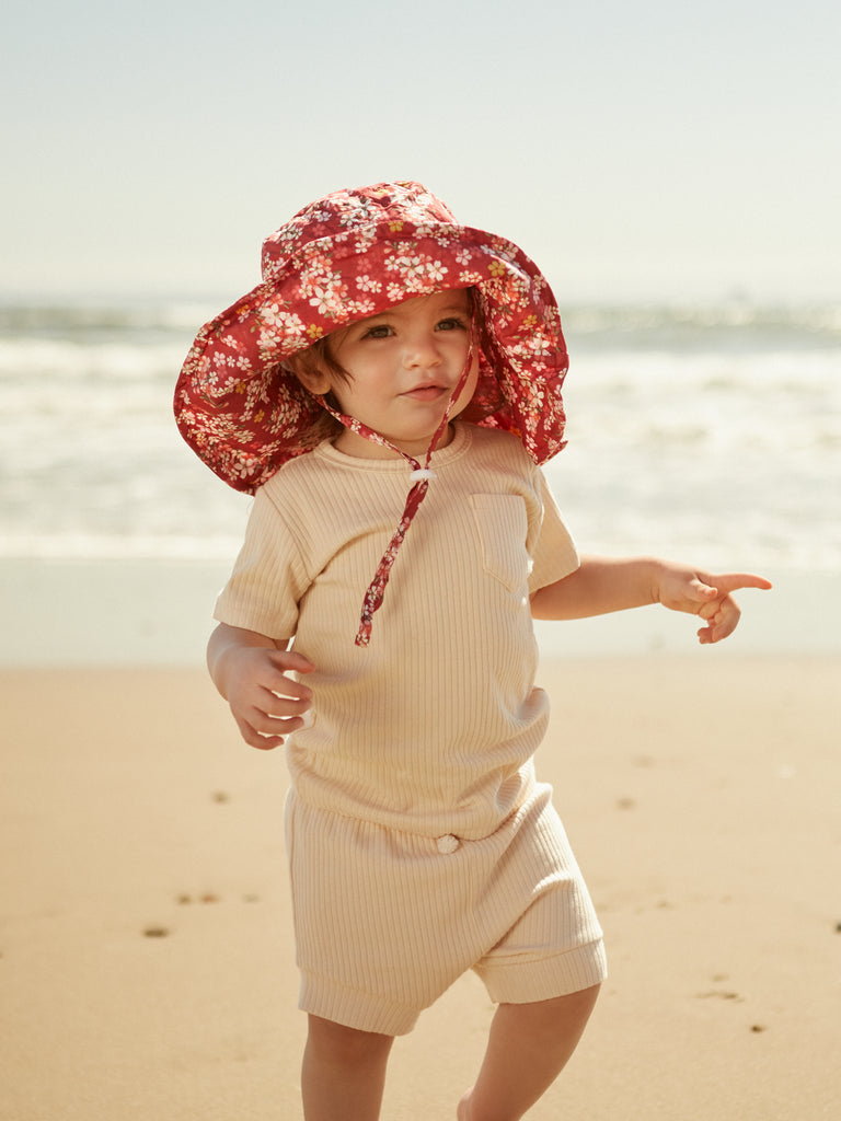 Red and White Floral Print Baby Toddler Sun Hat