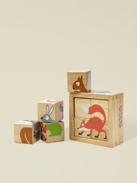 4 Piece Wooden Woodland Animal Baby Block Toy