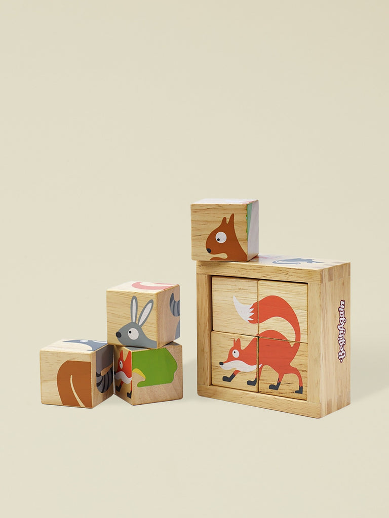 4 Piece Wooden Woodland Animal Baby Block Toy