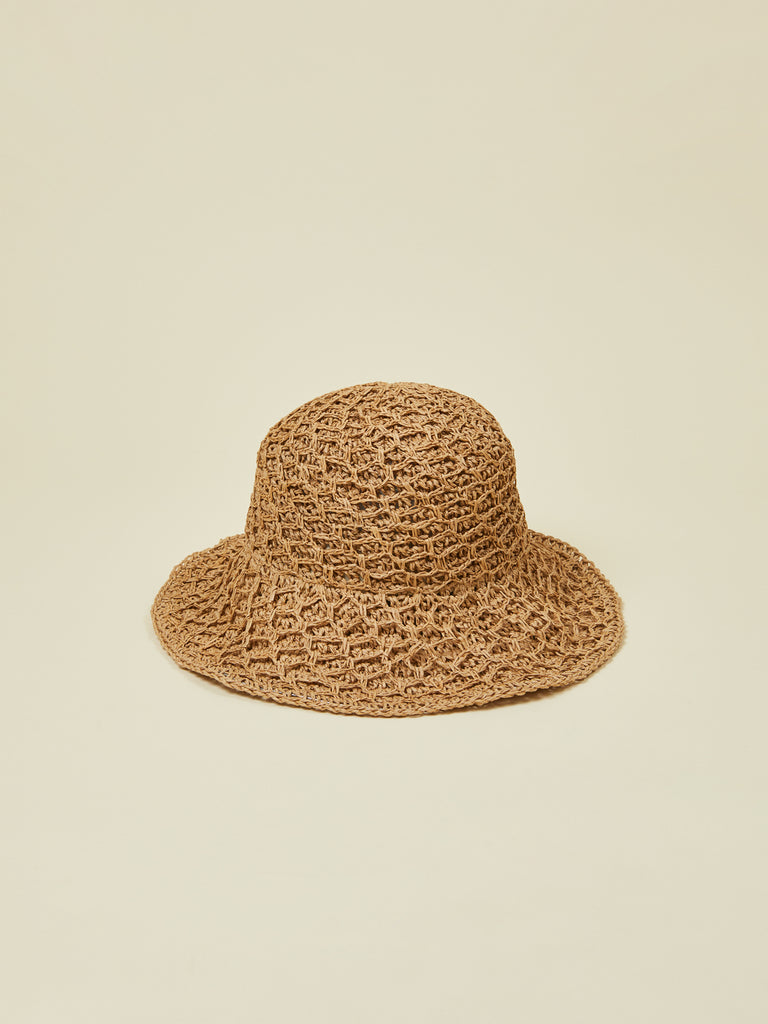 Women's brown woven sun hat