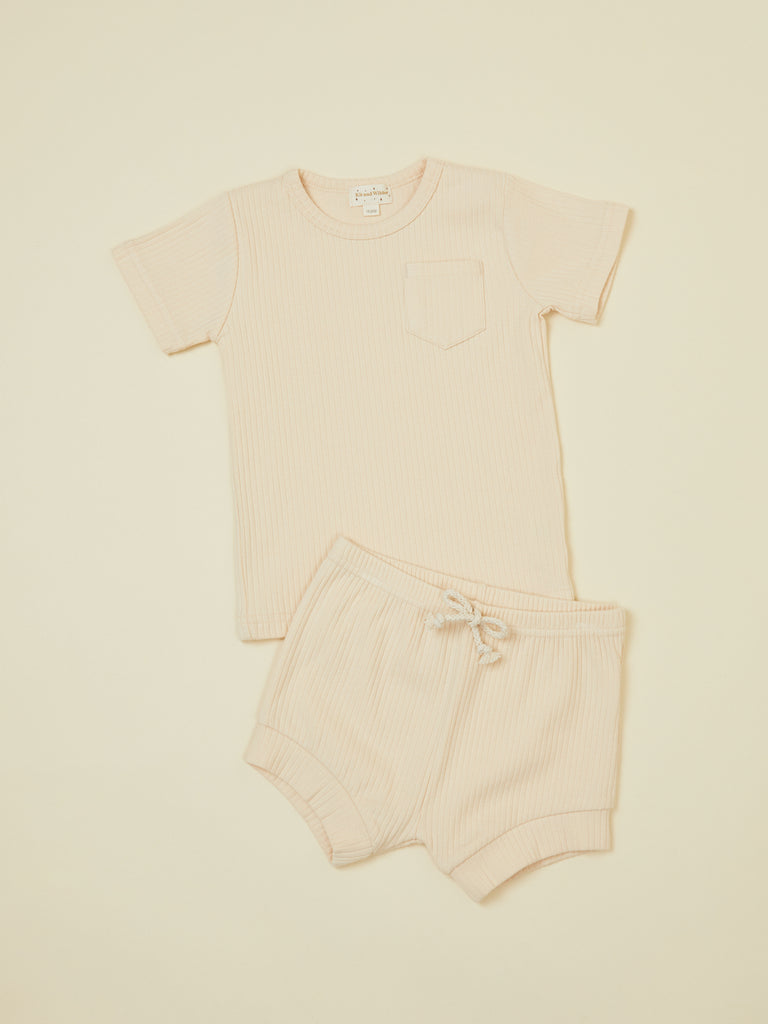 Light Beige Short Sleeve Top and Shorts Baby 2 Piece Set