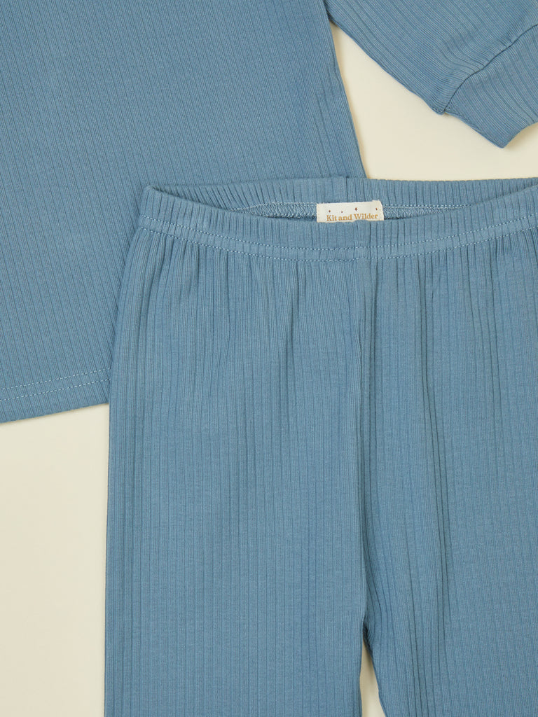Baby blue 2 piece long sleeve pullover top and pants loungewear set 