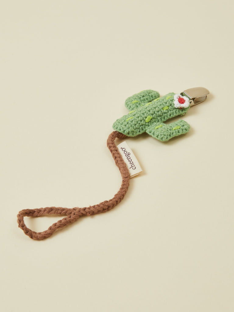 Green Crocheted Cactus Pacifier Clip