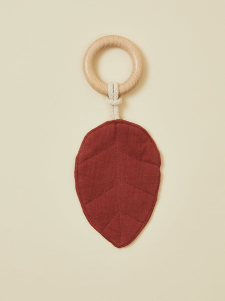 Red Natural Leaf Teether with Wooden Ring