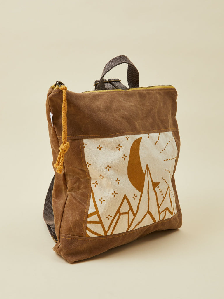Brown moon print women's backpack