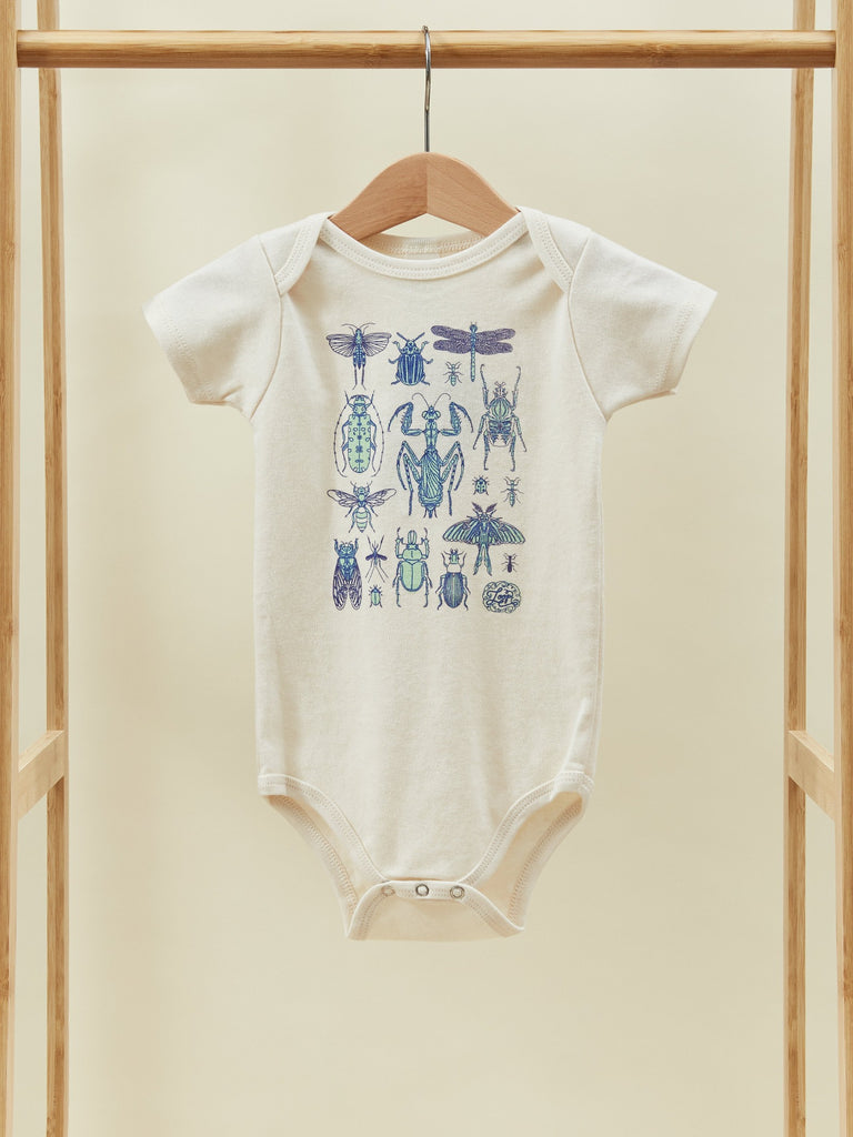 White and Blue Print Short Sleeve Baby Toddler Onesie