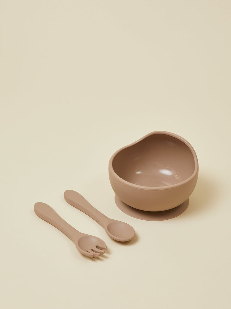 Dark Beige Baby Bowl Set with Spoon and Fork