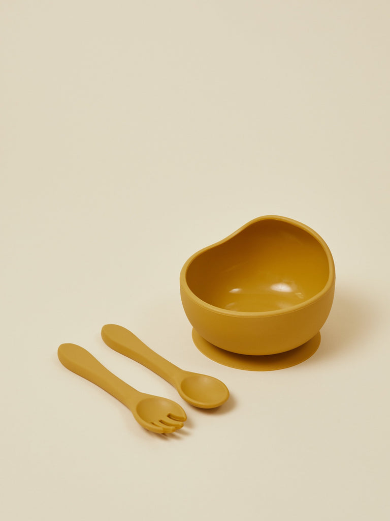 Yellow Baby Bowl Set with Spoon and Fork