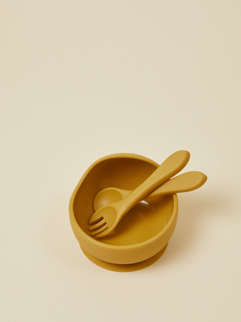 Yellow Baby Bowl Set with Spoon and Fork