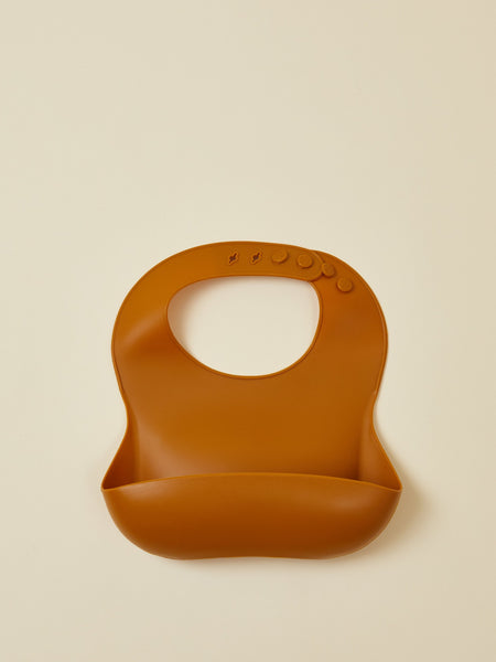 Brown Silicone Baby Bib with Front Open Pocket