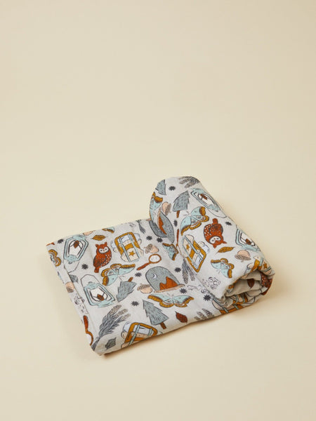 Camping Printed Blue Organic Cotton Baby Swaddle Blanket