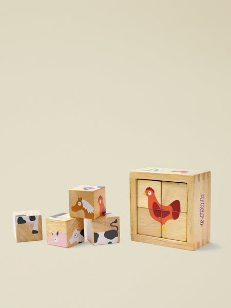 4 Piece Wooden Farm Animal Baby Blocks Toy