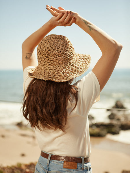 Women's brown woven sun hat