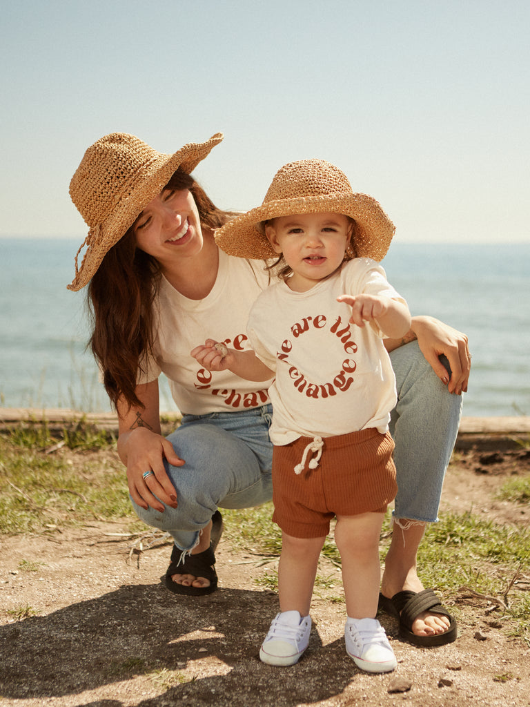 Brown Mommy and Me Matching Straw Woven Sun Hats